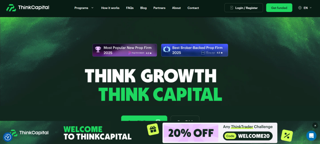 Think Capital 2 JoinProp Accessible funding for ambitious traders Flexible evaluation models tailored perfectly Generous profit splits reward performance Rapid scaling opportunities for winners Supportive community drives trader success