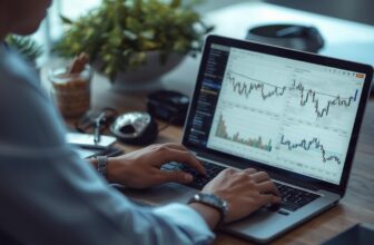 A realistic photograph of a person sitting at a desk with a laptop, charts and graphs visible on the screen, representing the concept of becoming a funded trader. The scene should convey focus and strategic thinking, with a clean and organized workspace. The overall aesthetic should be professional and aspirational, with subtle hints of financial success.
