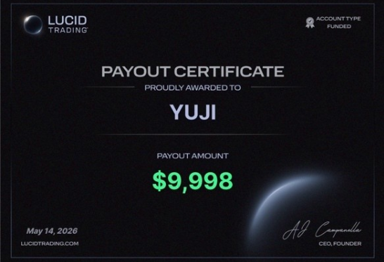 Yuji Harrington Apex Trader Funding payout certificate
