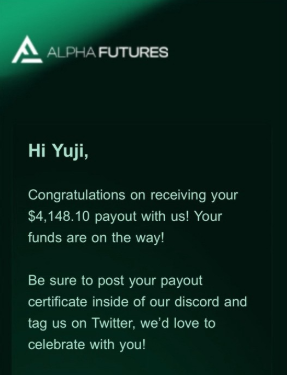 Yuji Harrington Apex Trader Funding payout certificate