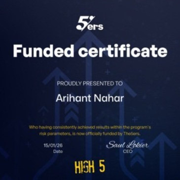 Arihant Nahar The 5ers funded certificate