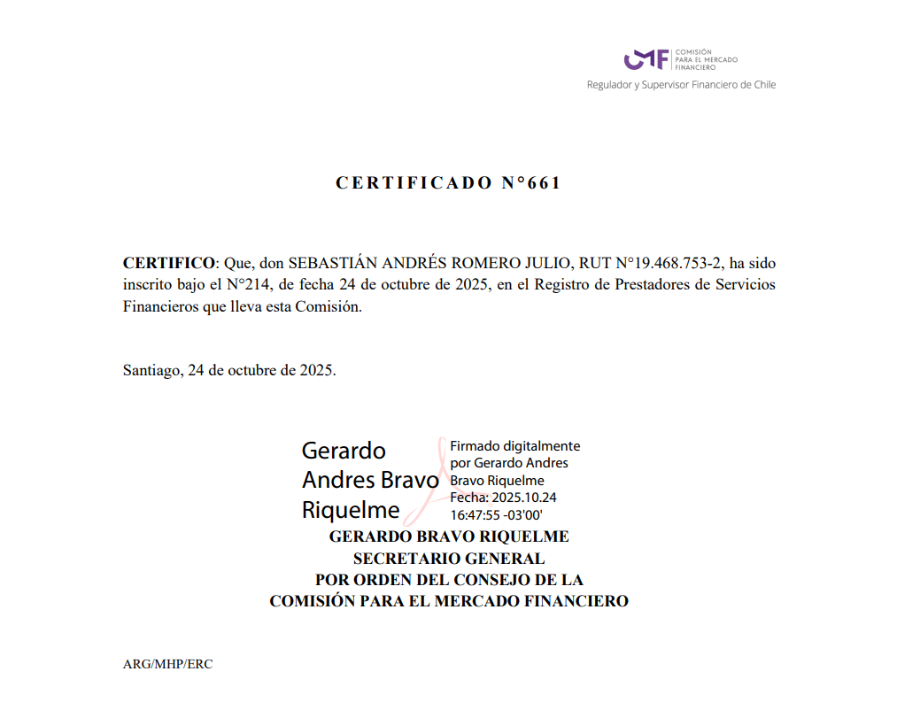 Sebastian Romero The Trading Pit certificate
