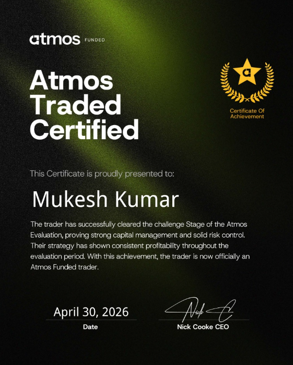 One Prop Trader a Day - Meet Mukesh Kumar Rathore: Years of Ups and Downs, Funded at Last 3 Mukesh Kumar Rathore Atmos Funded certificate