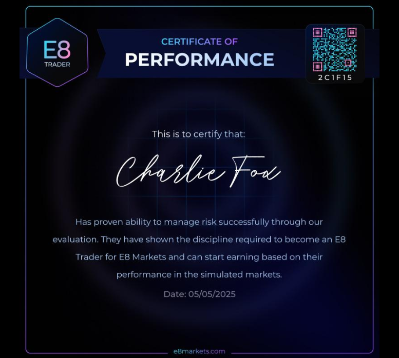 One Prop Trader a Day - Meet Charlie Fox: He Trades With AI Agents, Not Gut Feelings 8 Charlie Fox certificate