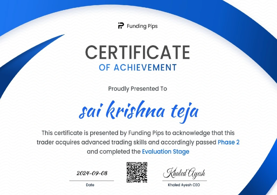 Sai Krishnateja Funding Pips certificate