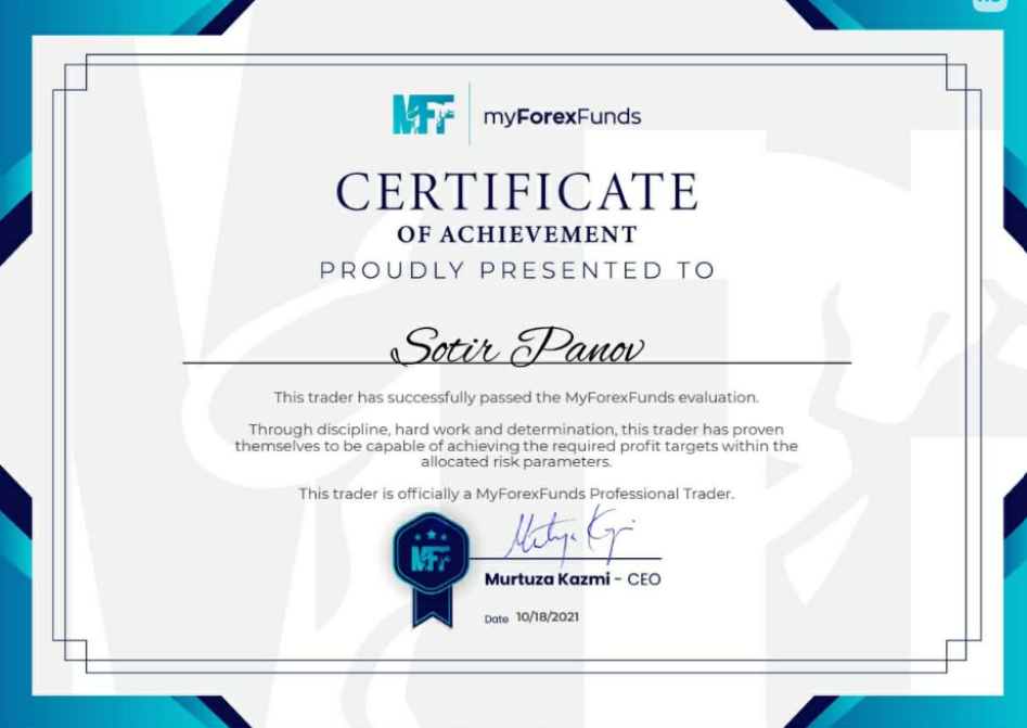 Sotir Panov certificate of achievement