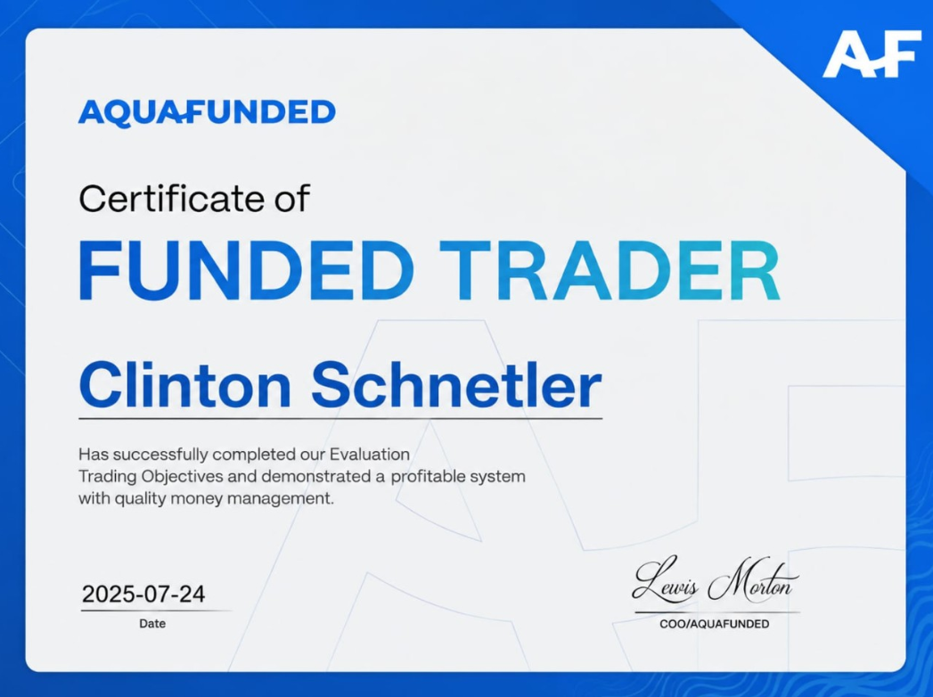 Clinton Schnetler prop firm funded certificate