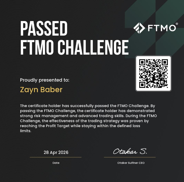 Zayn Baber prop firm funded certificate