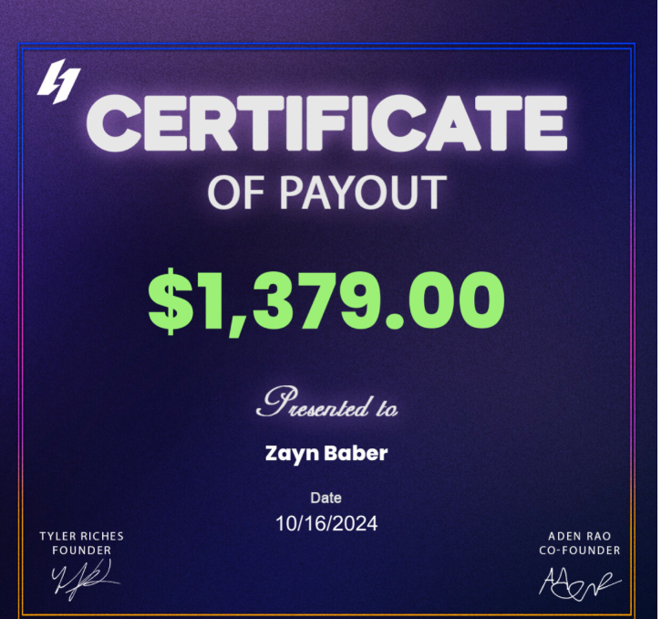 Zayn Baber prop firm funded certificate