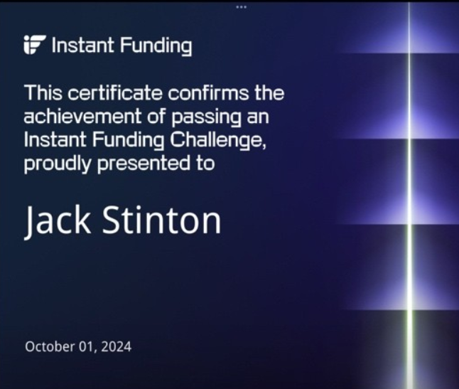 One Prop Trader a Day - Jack Stinton: One Market, One Strategy 3 Jack Stinton Instant Funding payout certificate