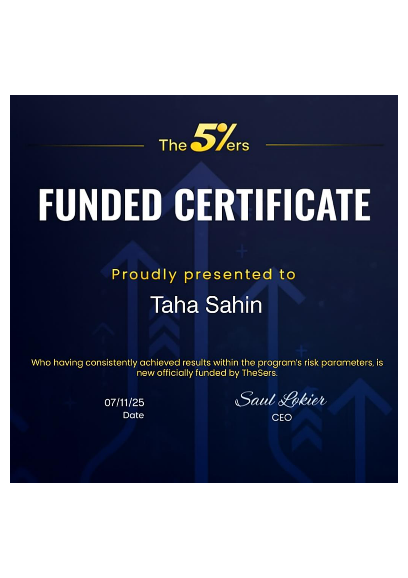 One Prop Trader a Day - Taha Sahin: Never Add Passengers to a Sinking Ship 4 Taha Sahin The5ers funded certificate