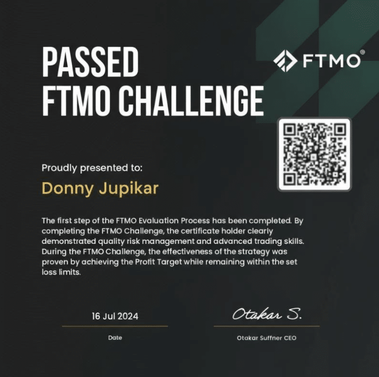 One Prop Trader a Day - Donny Jupikar: Trading Is Simple 3 Donny Jupikar passed FTMO Challenge certificate