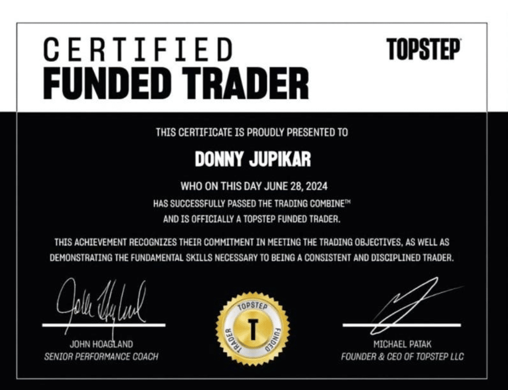 One Prop Trader a Day - Donny Jupikar: Trading Is Simple 5 Donny Jupikar United Funded Trader funded certificate