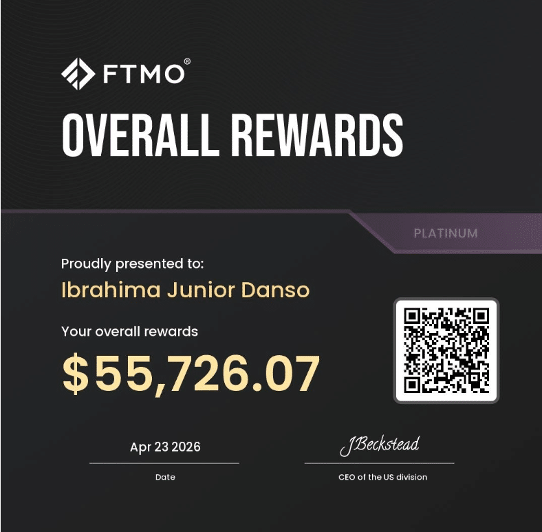 One Prop Trader a Day - Ibrahima Danso: Making Money Is One Skill, Keeping It Is Another 5 Ibrahima Danso FTMO reward certificate $55,726