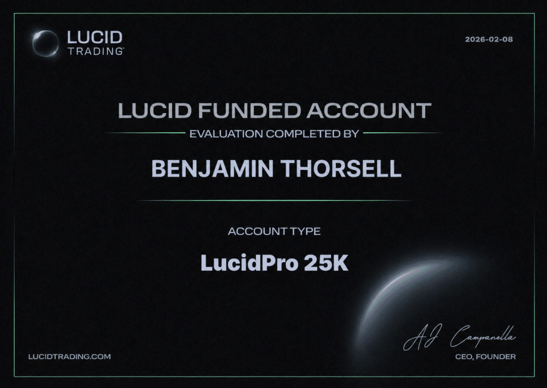 Benjamin Thorsell Lucid Trading LucidPro 25K funded account certificate