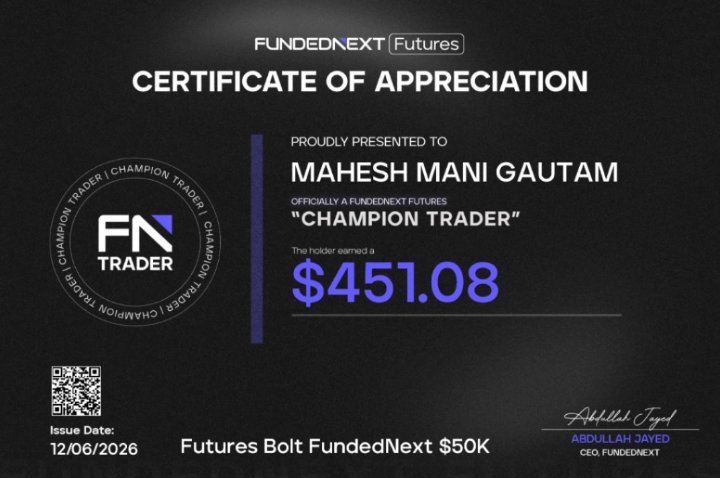 Mahesh Gautam FundedNext payout certificate