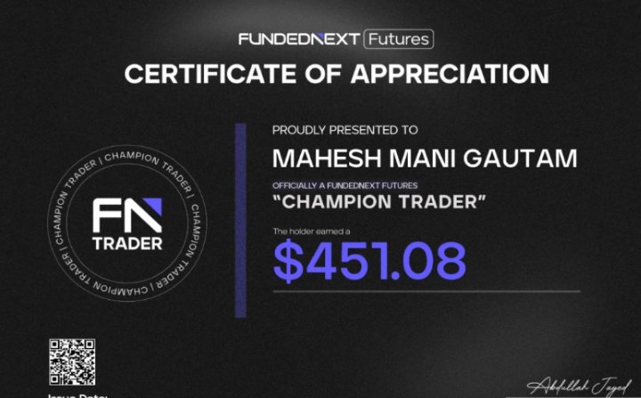 Mahesh Gautam FundedNext payout certificate