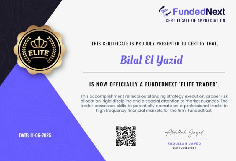 Is FundedNext Legit? Real Funded Trader Experiences 6 Bilal El Yazid FundedNext certification / payout proof