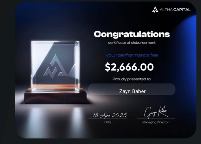 Zayn Baber prop firm funded certificate