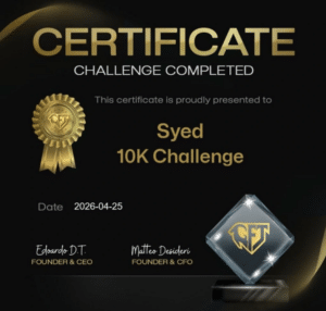 Syed Iman Goat Funded Trader 10K challenge completed certificate