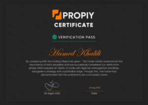 Hamed Khalili Propiy prop firm certificate