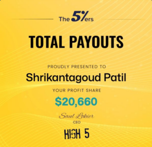 One Prop Trader a Day - Shri Patil: The Traders Who Survive Are Usually the Boring Ones 3 The 5ers total payouts certificate for Shrikantagoud Patil, profit share 20,660 dollars