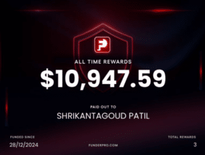 FunderPro all time rewards certificate for Shrikantagoud Patil, 10,947.59 dollars paid out, funded since 28 December 2024
