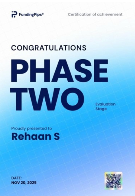 One Prop Trader a Day – Rehaan Sharma: The Market Does Not Owe You the Last Trade Back 4 FundingPips Phase Two evaluation certificate for Rehaan Sharma, 20 November 2025