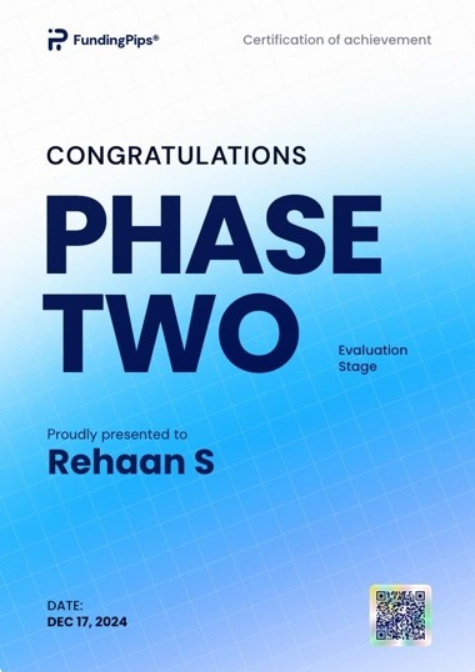 One Prop Trader a Day – Rehaan Sharma: The Market Does Not Owe You the Last Trade Back 2 FundingPips Phase Two evaluation certificate for Rehaan Sharma, 17 December 2024