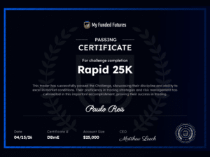 Paulo Reis My Funded Futures Rapid 25K passing certificate