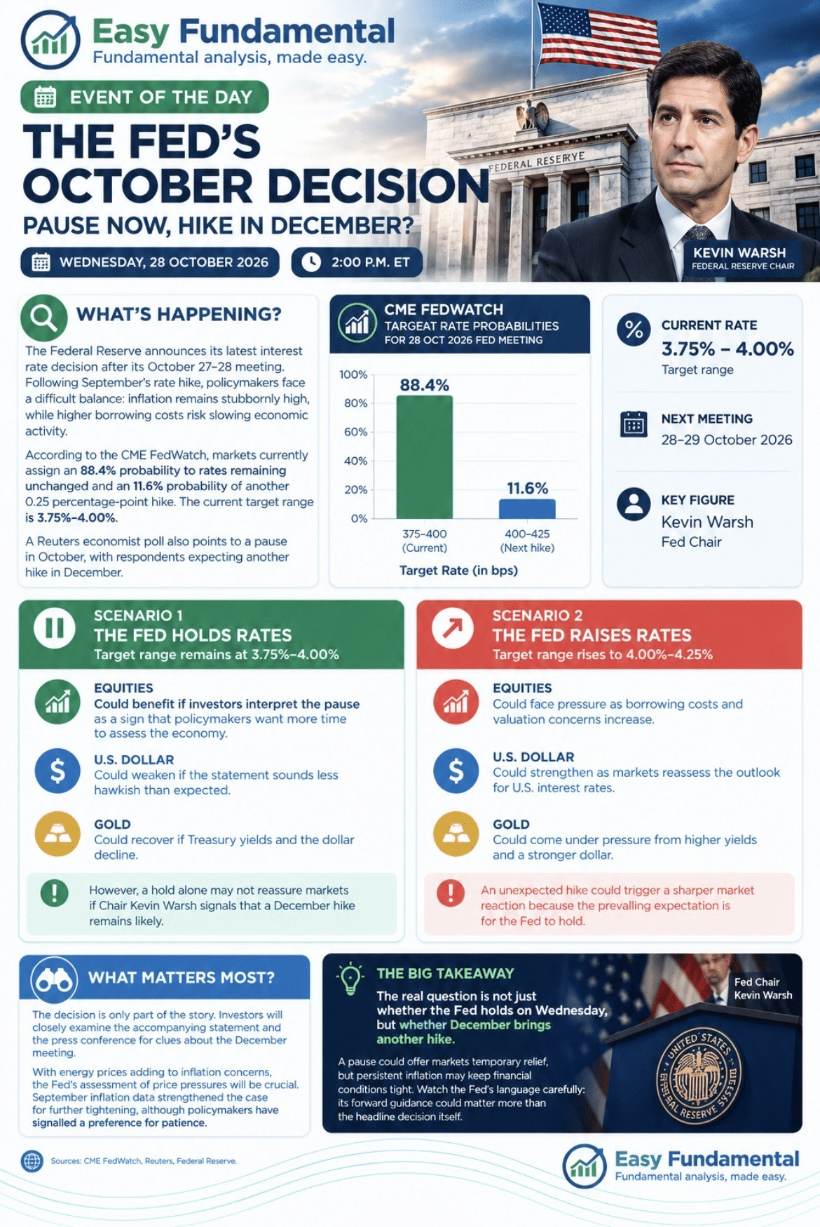 Event of the Day: Fed interest rate decision, 28 October 2026, with the hold and hike scenarios and what matters most