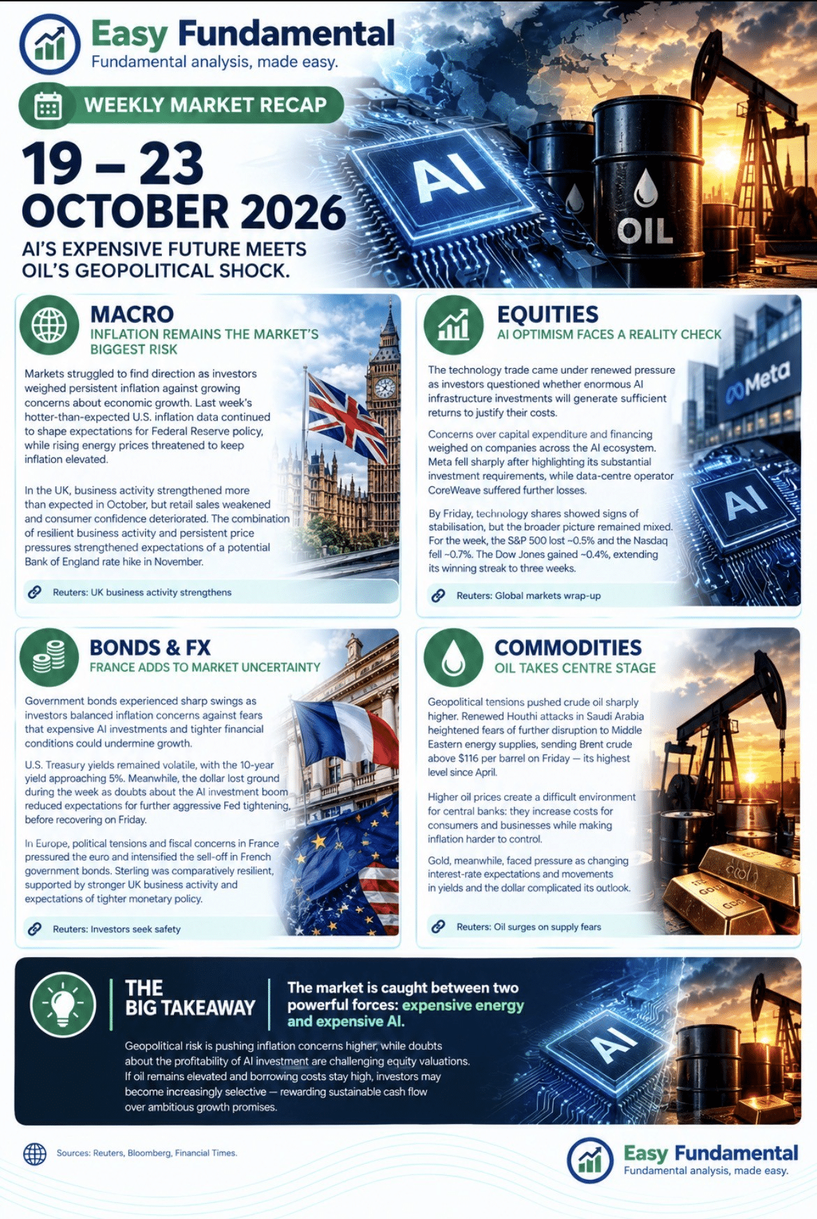 Weekly market review 19 to 23 October 2026: macro, equities, bonds and FX, commodities and the big takeaway